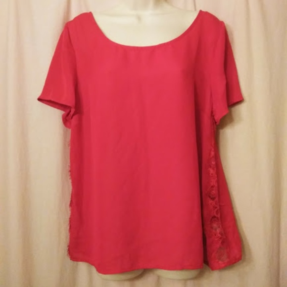 LC Lauren Conrad Powder Room Red Lace Top - Picture 1 of 5